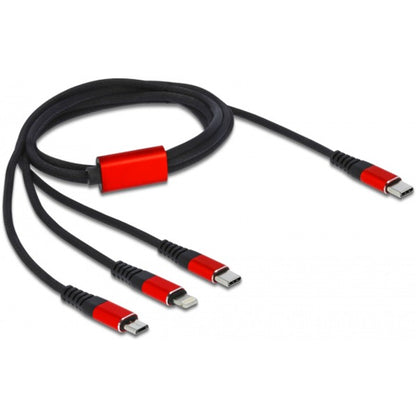 DeLOCK USB Ladekabel 1 Meter – USB-C zu Micro-USB, USB-C und Lightning (Schwarz/Rot)
