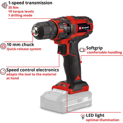 Einhell Power X-Change Akku-Bohrschrauber TC-CD 18/35 Li - Solo, 18Volt (rot/schwarz, ohne Akku und Ladegerät)