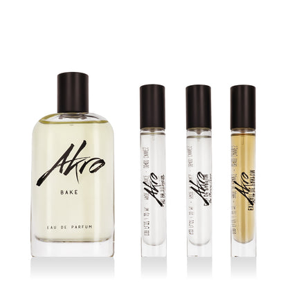 Akro The Icons Bake Eau de Parfum 100 ml Set with 2 Mini EDP Bottles 10 ml and Mini Extrait de Parfum 10 ml Unisex