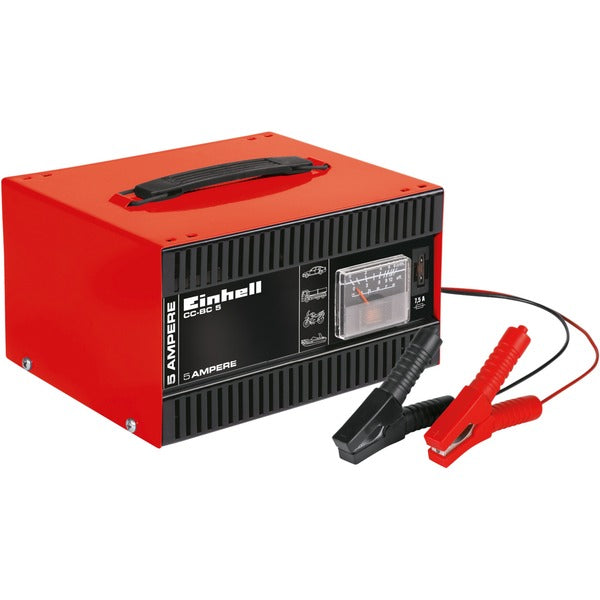 Einhell Batterie-Ladegerät CC-BC 5 (rot/schwarz, für Kfz- und Motorradbatterien)