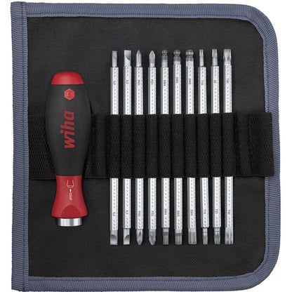 Wiha Schraubendreher mit Wechselklingen-Set SYSTEM 6 (schwarz/rot, 12-teilig, mit Rolltasche)