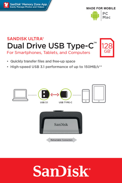 SanDisk Ultra Dual USB Type-C Drive 128 GB (USB-A 3.2 Gen 1, USB-C 3.2 Gen 1)