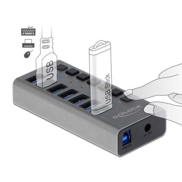 DeLOCK Externer SuperSpeed USB Hub mit 7 Ports + Schalter