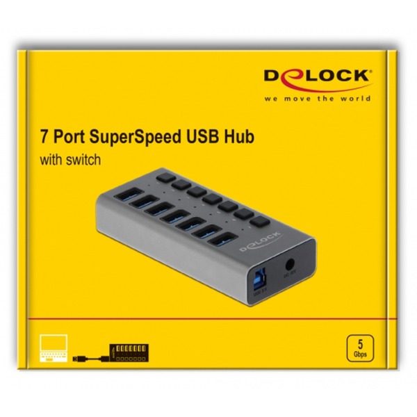 DeLOCK Externer SuperSpeed USB Hub mit 7 Ports + Schalter