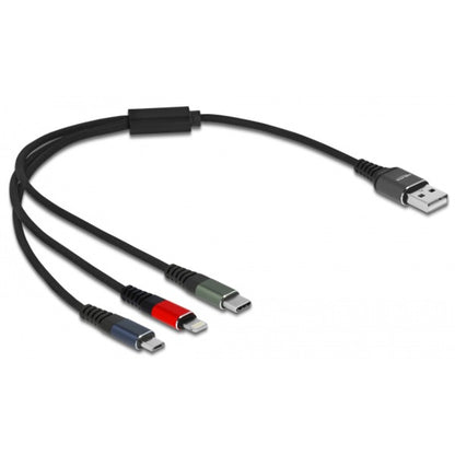 DeLOCK USB Καλώδιο Φόρτισης, USB-A Βύσμα > USB-C + Micro USB + Lightning Βύσμα (πολύχρωμο, 30cm, καλυμμένο, μόνο λειτουργία φόρτισης)