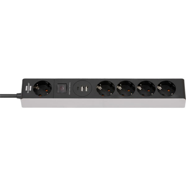 Brennenstuhl Steckdosenleiste 5-fach (grau/schwarz, 1,5 Meter, 2x USB-A, 1x USB-C Power Delivery)