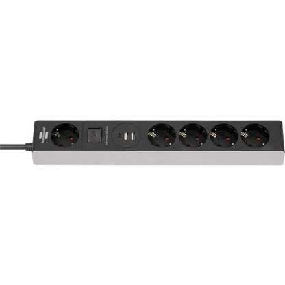Brennenstuhl Steckdosenleiste 5-fach (grau/schwarz, 1,5 Meter, 2x USB-A, 1x USB-C Power Delivery)