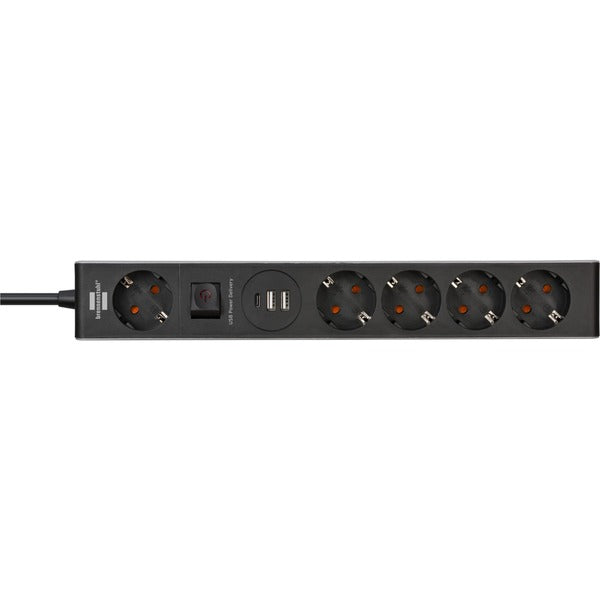 Brennenstuhl Steckdosenleiste 5-fach (grau/schwarz, 1,5 Meter, 2x USB-A, 1x USB-C Power Delivery)