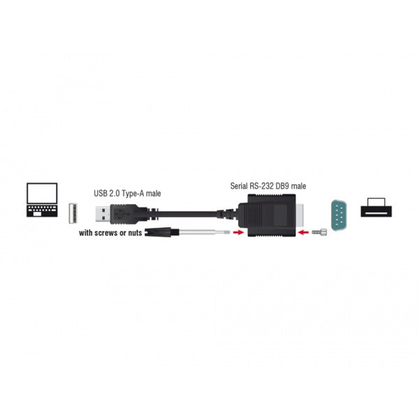 DeLOCK USB 2.0 Adapter, USB-A Stecker > Seriell RS-232 Stecker (schwarz, 35cm, ESD Überspannungsschutz)