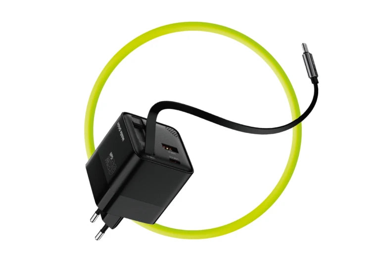 Mobile Origin 65W GaN Charger with USB-C retractable cable + USB-A 75cm