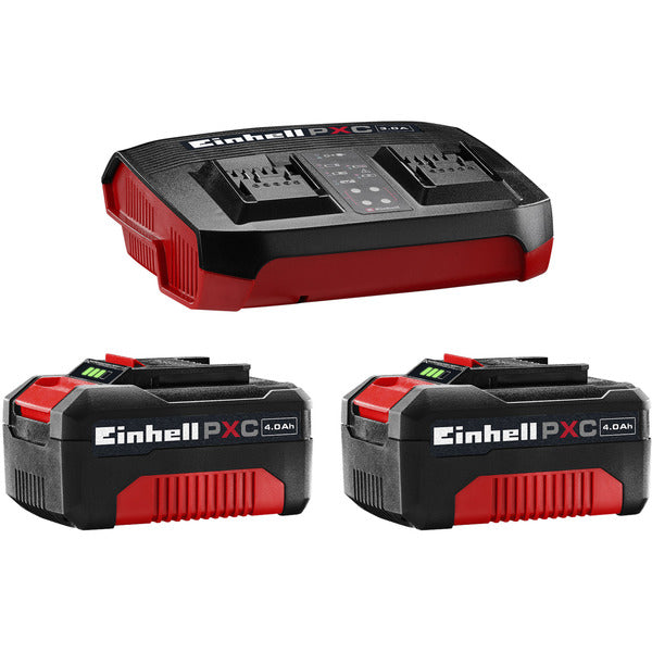 Einhell Twincharger Kit with 2x 4.0Ah Batteries (Black/Red)