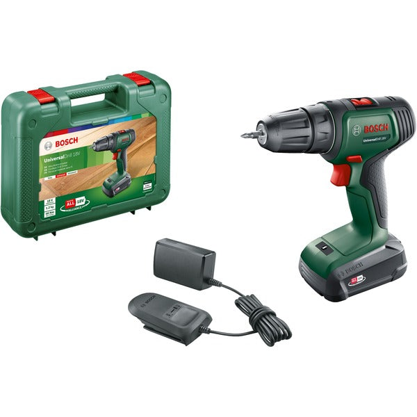 Bosch Powertools Akku-Bohrschrauber UniversalDrill 18V (grün/schwarz, Li-Ionen Akku 1,5Ah, Koffer, POWER FOR ALL ALLIANCE)