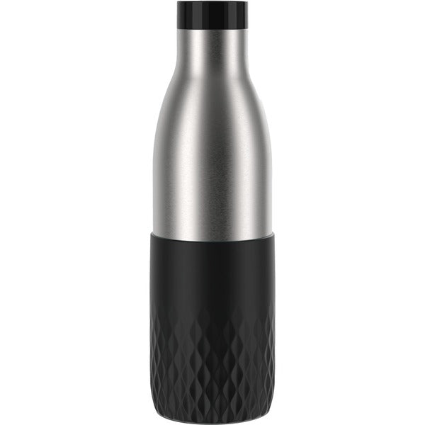 Emsa BLUDROP Sleeve Isoliertrinkflasche 0,7 Liter (schwarz, Edelstahl, Silikonmanschette)