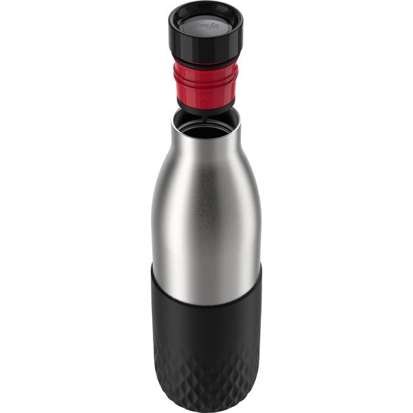 Emsa BLUDROP Sleeve Isoliertrinkflasche 0,7 Liter (schwarz, Edelstahl, Silikonmanschette)