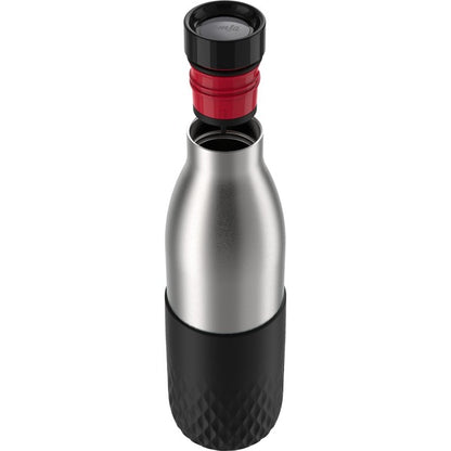 Emsa BLUDROP Sleeve Isoliertrinkflasche 0,7 Liter (schwarz, Edelstahl, Silikonmanschette)
