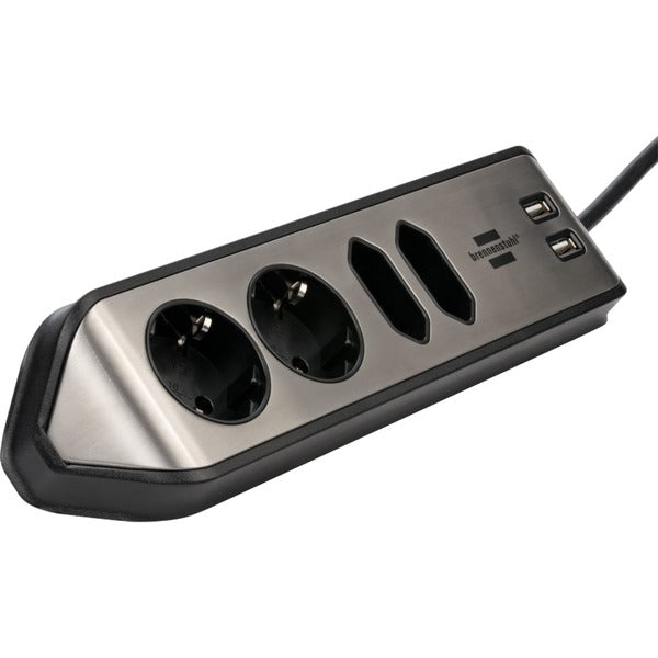 Brennenstuhl estilo Eck-Steckdosenleiste 4-fach (schwarz/edelstahl, 2 Meter, 2x USB)