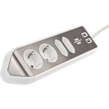 Brennenstuhl estilo Eck-Steckdosenleiste 4-fach (weiß/edelstahl, 2 Meter, 2x USB)