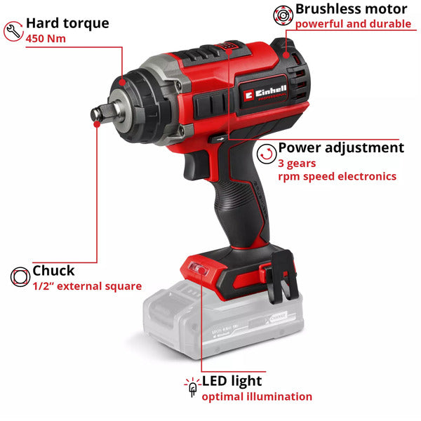 Einhell Professional Akku-Schlagschrauber IMPAXXO 18/400, 1/2", 18Volt (rot/schwarz, ohne Akku und Ladegerät)