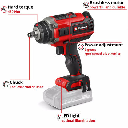 Einhell Professional Akku-Schlagschrauber IMPAXXO 18/400, 1/2", 18Volt (rot/schwarz, ohne Akku und Ladegerät)