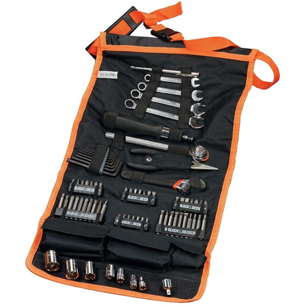 Black+Decker Mechanic Tool Set with Rolling Case, 76 Pieces (Black/Orange)