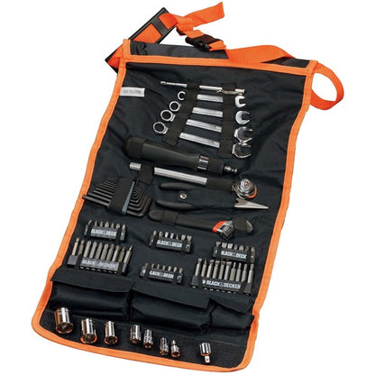 Black+Decker Mechanic Tool Set with Rolling Case, 76 Pieces (Black/Orange)
