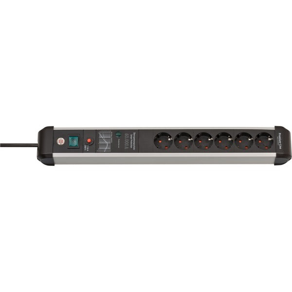 Brennenstuhl Premium-Protect-Line Steckdosenleiste 6-fach (schwarz/aluminium, 3 Meter, 60.000A Überspannungsschutz)