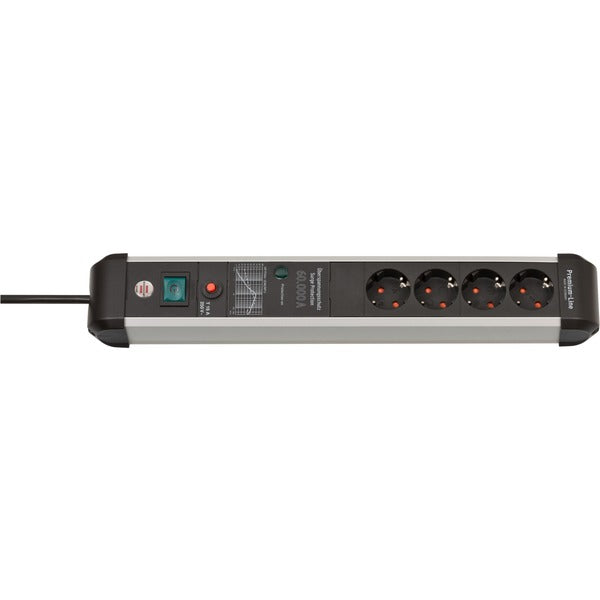 Brennenstuhl Premium-Protect-Line Steckdosenleiste 4-fach (schwarz/aluminium, 3 Meter, 60.000A Überspannungsschutz)
