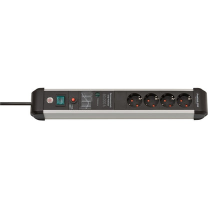 Brennenstuhl Premium-Protect-Line Steckdosenleiste 4-fach (schwarz/aluminium, 3 Meter, 60.000A Überspannungsschutz)