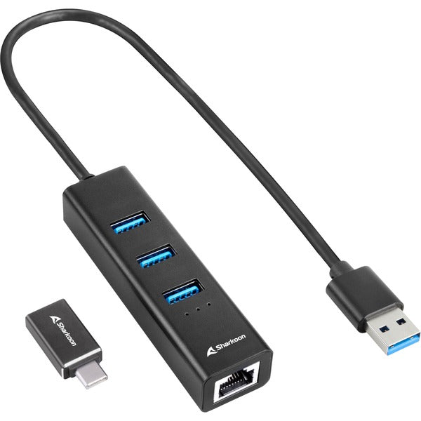 3-Port USB 3.2 Gen 1 Alu Hub + Ethernet (Μαύρο)