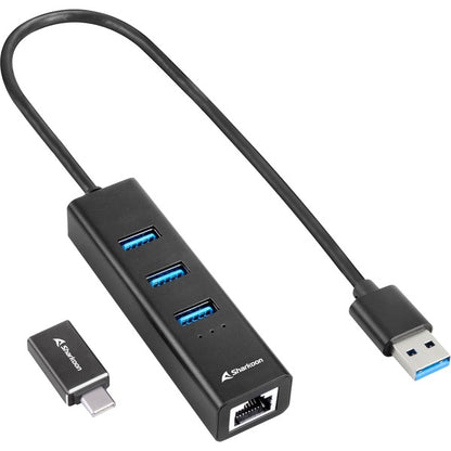 3-Port USB 3.2 Gen 1 Alu Hub + Ethernet (Μαύρο)