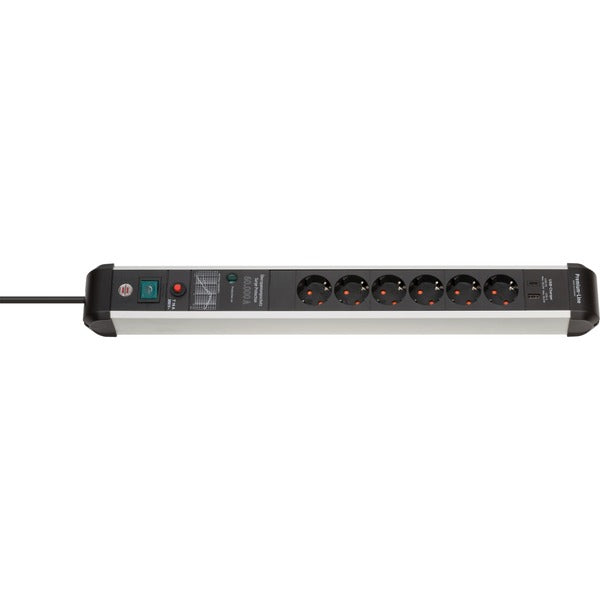 Brennenstuhl Premium-Protect-Line Steckdosenleiste 6-fach (schwarz/silber, 3 Meter, 60.000 A Überspannungsschutz, USB-C Power Delivery)