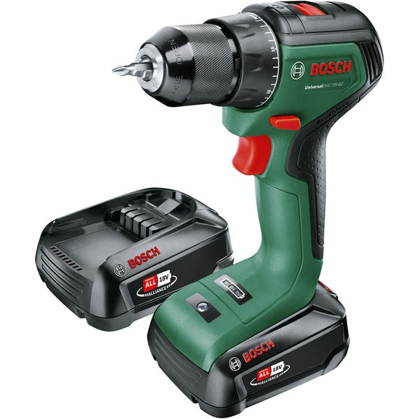 Bosch Powertools Akku-Bohrschrauber UniversalDrill 18V-60 (grün/schwarz, 2x Li-Ionen Akku 2,0Ah, Koffer, POWER FOR ALL ALLIANCE)