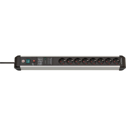Brennenstuhl Premium-Protect-Line Steckdosenleiste 8-fach (schwarz/aluminium, 3 Meter, 60.000A Überspannungsschutz)