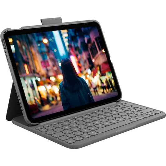 Logitech Slim Folio (μαύρο, γερμανική διάταξη, μηχανισμός ψαλιδιού, για iPad 10ης γενιάς)