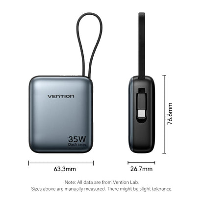 Vention 10000mAh 35W - power bank with USB-C cable (beige)