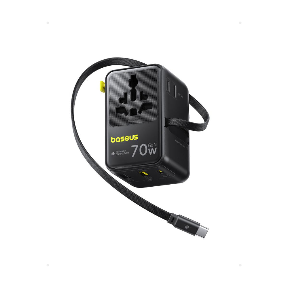 Baseus EnerCore CG11 Charger Retractable 2AC+2U + 70W, Black