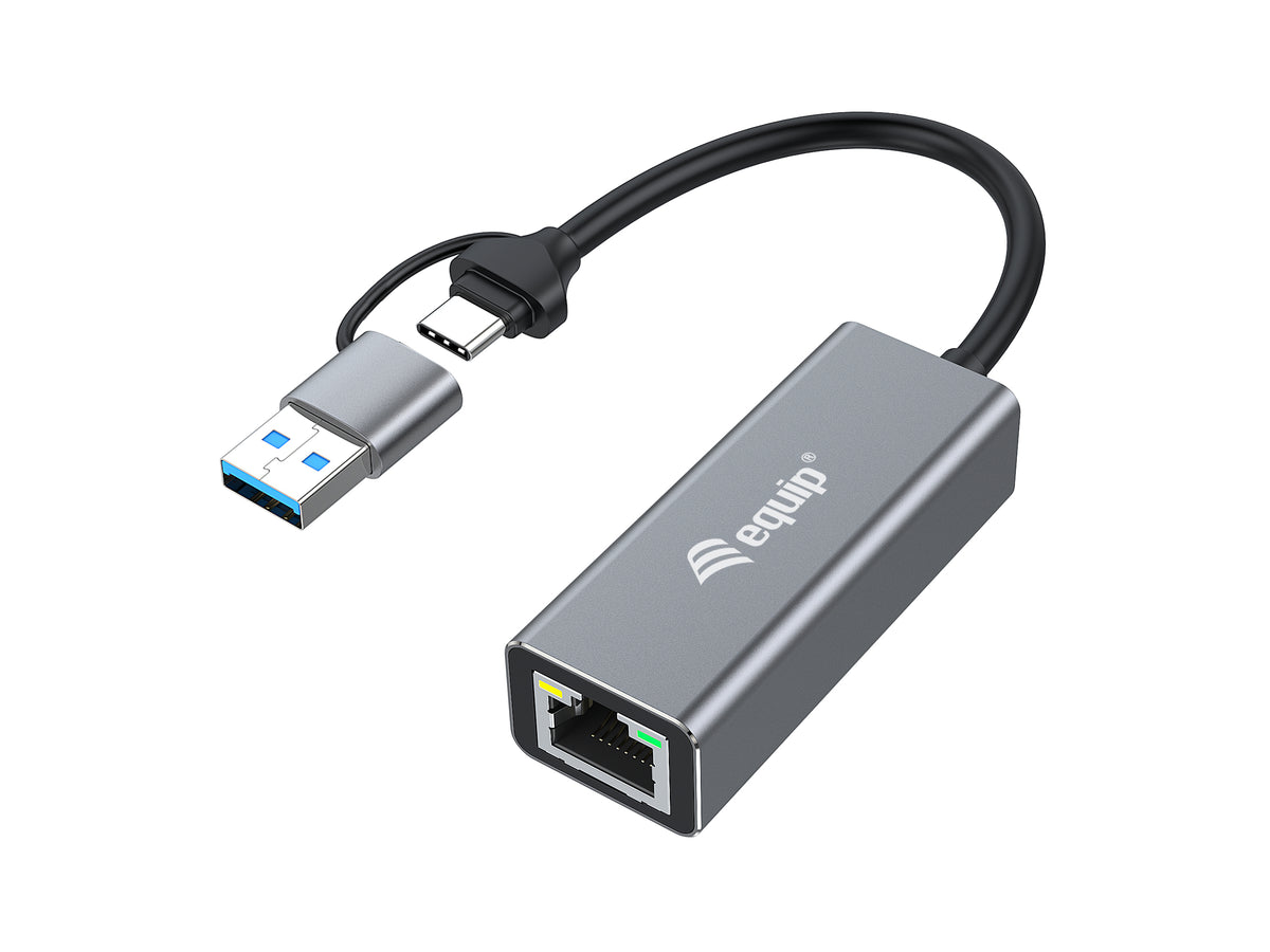 Equip Adapter USB-C->RJ45/USB-A Adapter St/Bu  0.15m    Alu.