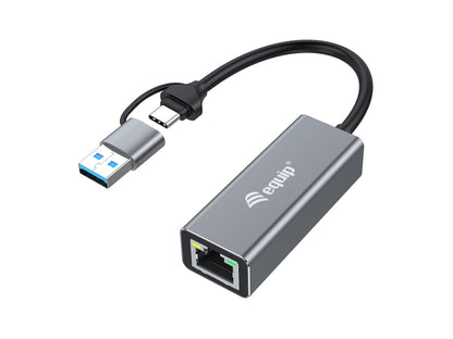 Equip Adapter USB-C->RJ45/USB-A Adapter St/Bu  0.15m    Alu.