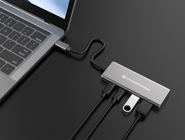 CONCEPTRONIC  4-1 Dock USB-C->2xUSB-C/2xUSB-A/100WPD 25cm gr