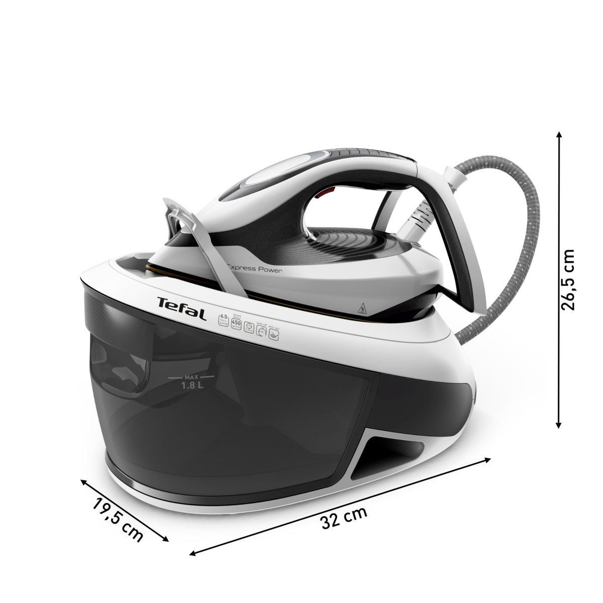 Tefal Express Power SV8130 2800 W 1.8 L Durilium AirGlide Autoclean Soleplate Iron in Black and White