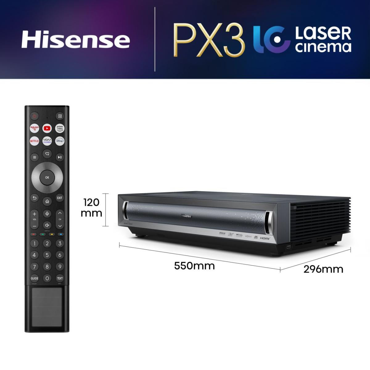 Hisense PX3 Laser Cinema TV 4K data projector Ultra short throw projector 2800 ANSI lumens 2160p (3840x2160) Black