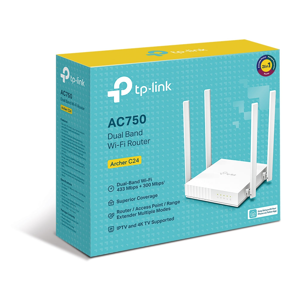 Ασύρματος Δρομολογητής TP-LINK ARCHER C24 Dual-band Ταχείας Ethernet (2,4 GHz / 5 GHz) Λευκός