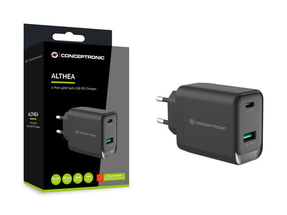 CONCEPTRONIC 2-Port GaN Charger USB-C/USB-A 45W PD 3.0/PPS (Black)
