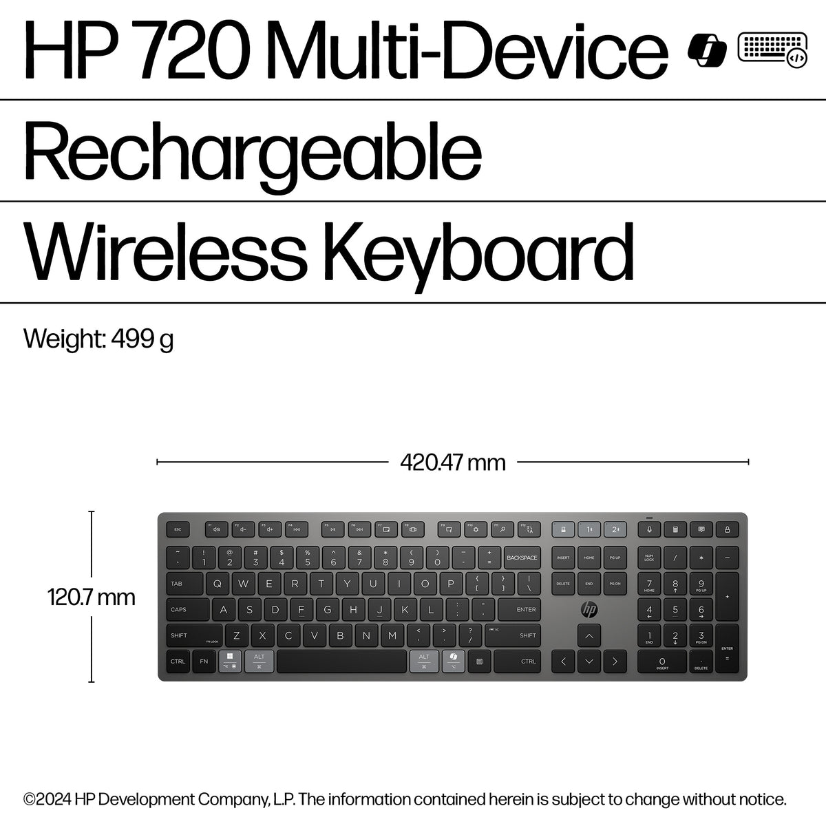 HP 720 Multi-Device Rechargeable Wireless Keyboard