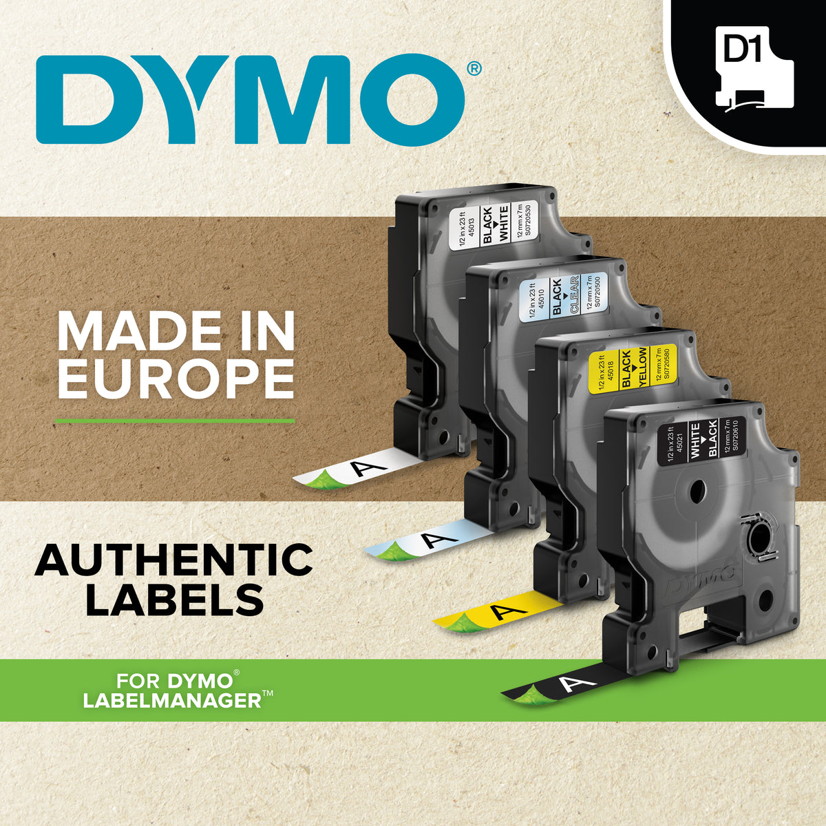 DYMO D1 Label Tape 53718, 24 mm x 7.0 m, Black on Yellow
