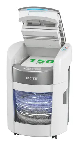 Leitz IQ Optimax AutoFeed 150 Paper Shredder, P4, 150-sheet Auto-Feed, 15 L Bin