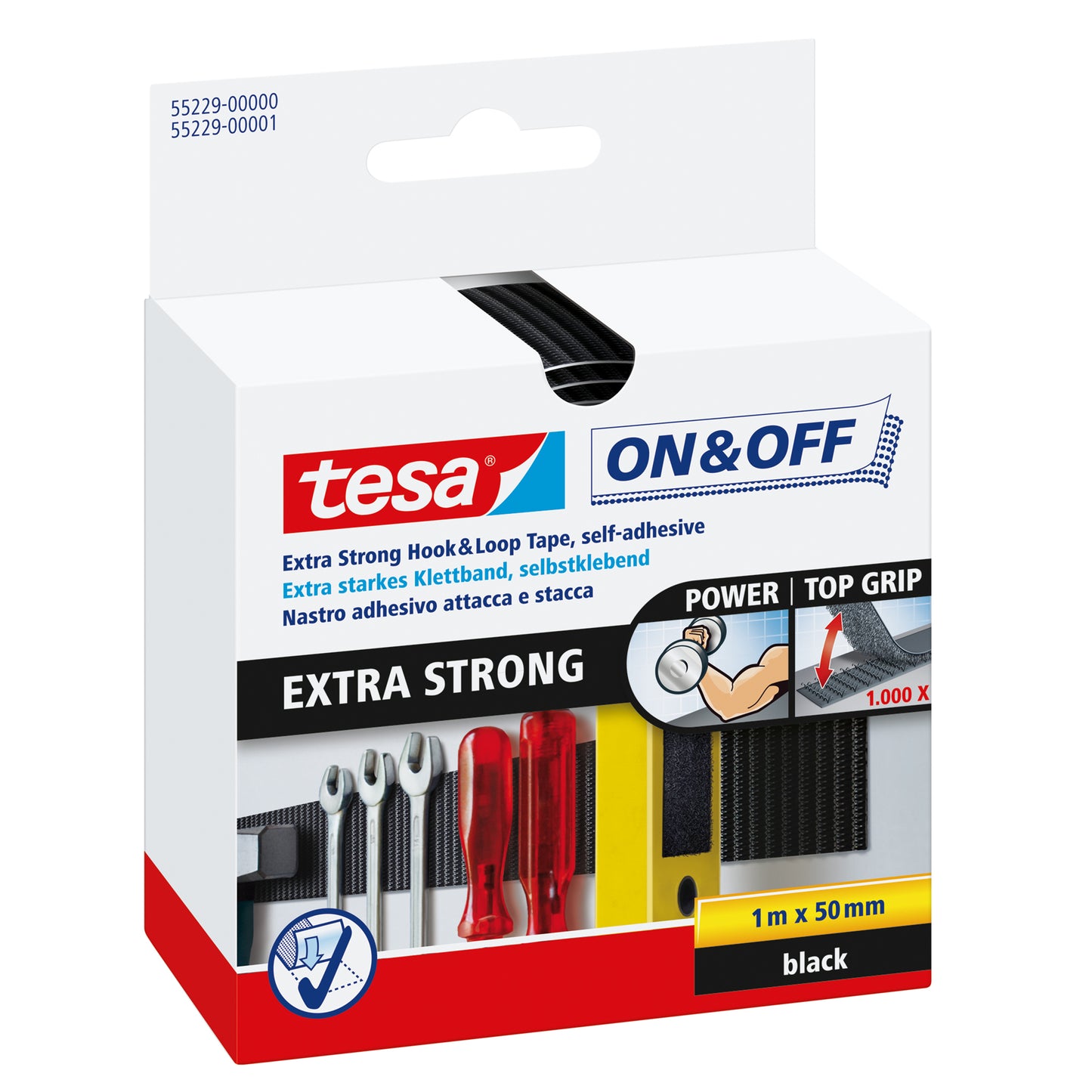 Tesa Hook&Loop Tape 1m x 50mm on&off extra strong black 55229