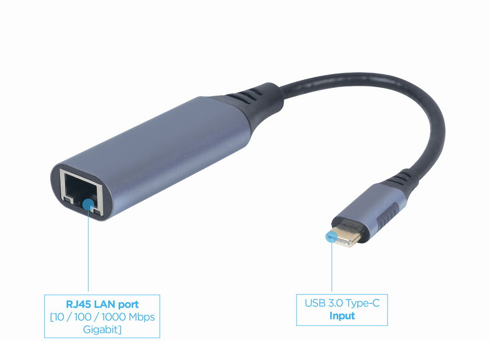 Gembird A-USB3C-LAN-01 notebook dock/port replicator USB 3.2 Gen 1 (3.1 Gen 1) Type-C Black, Grey