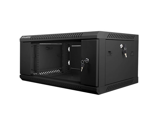 Lanberg 19" Wall-Mounted Installation Cabinet 4U 600x450mm Black with Glass Door