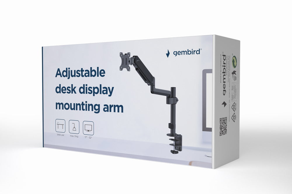 Gembird MA-DA1P-01 Adjustable desk display mounting arm, 17”-32”, up to 9 kg